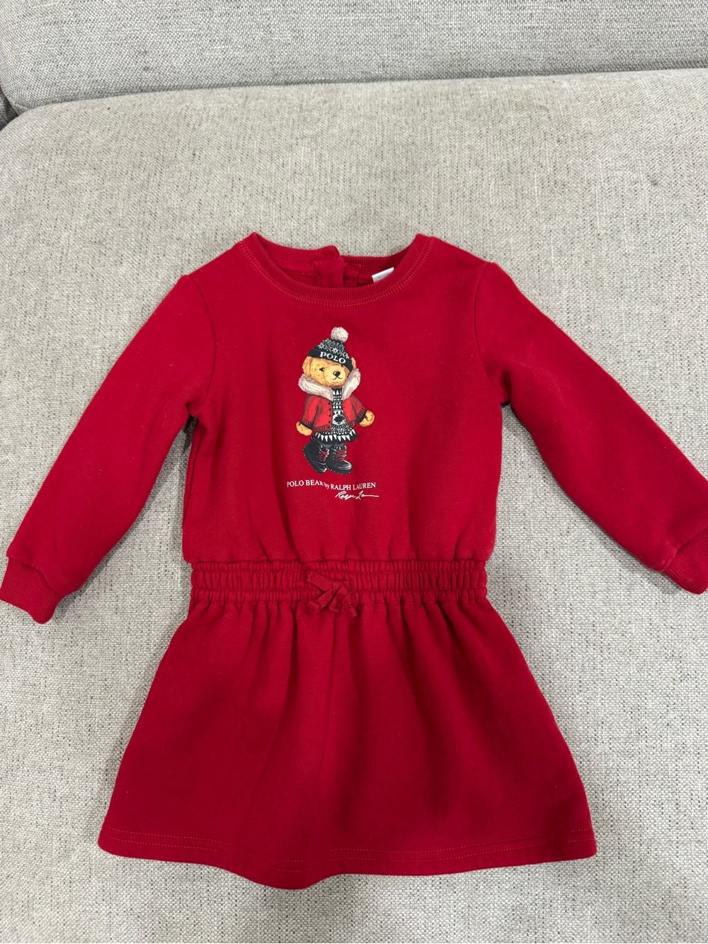 Ralph Lauren Red Long-Sleeve Bear Appliqué Dress
